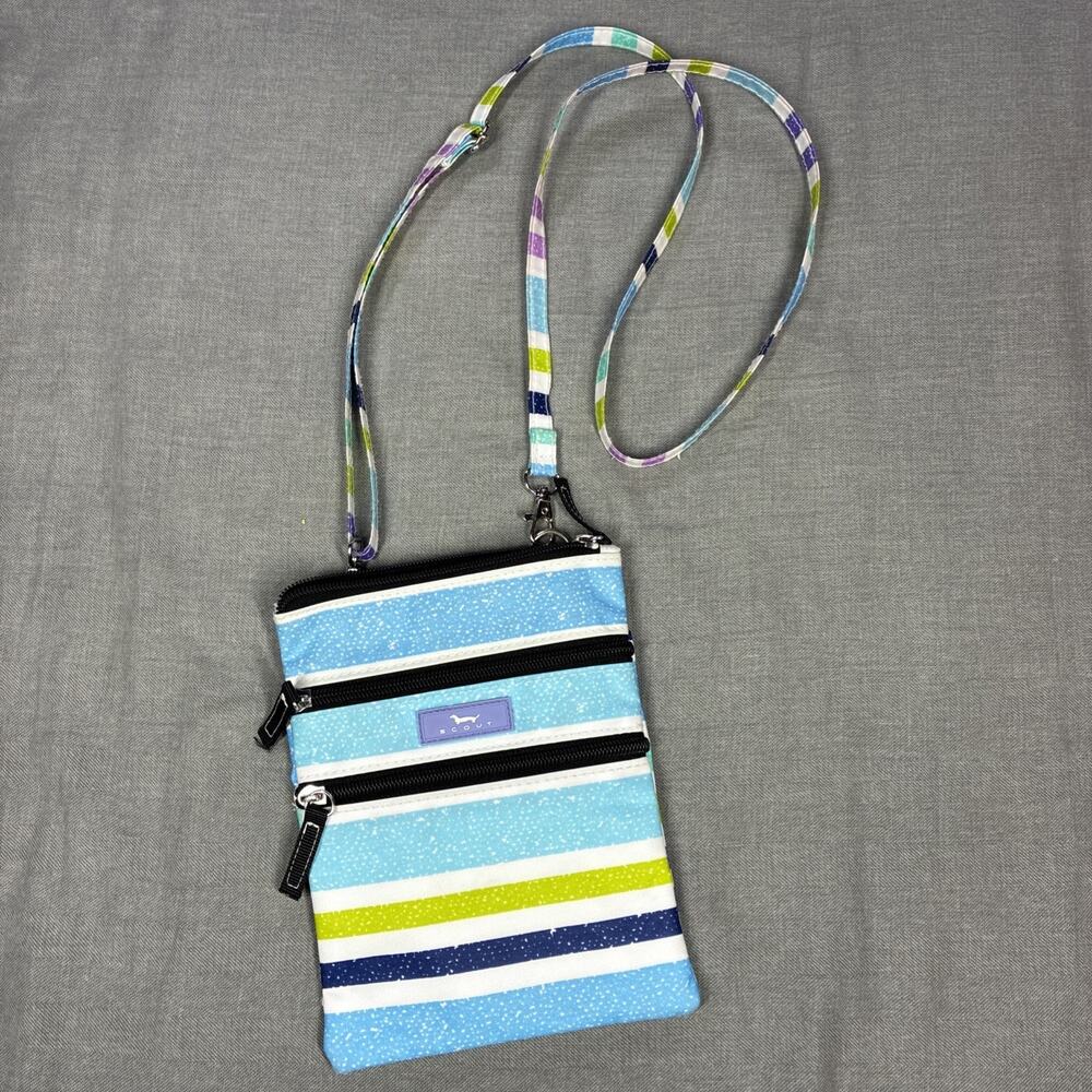 Scout Sally Crossbody Bag Blues Green Purple White Stripes Adjustable Strap 8x6